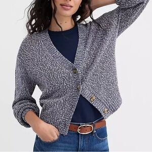 GAP Navy Marled V-Neck Button-Front Cardigan